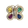 Natural Emerald with Sapphires Diamond Gold Brooch